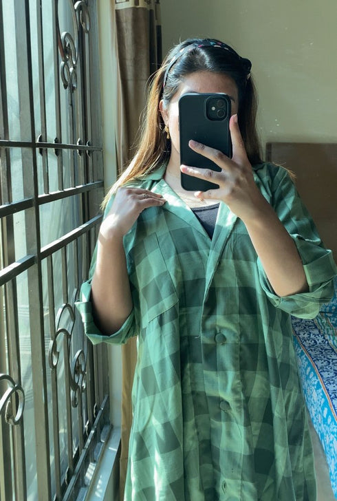 Green Korean Check Dress
